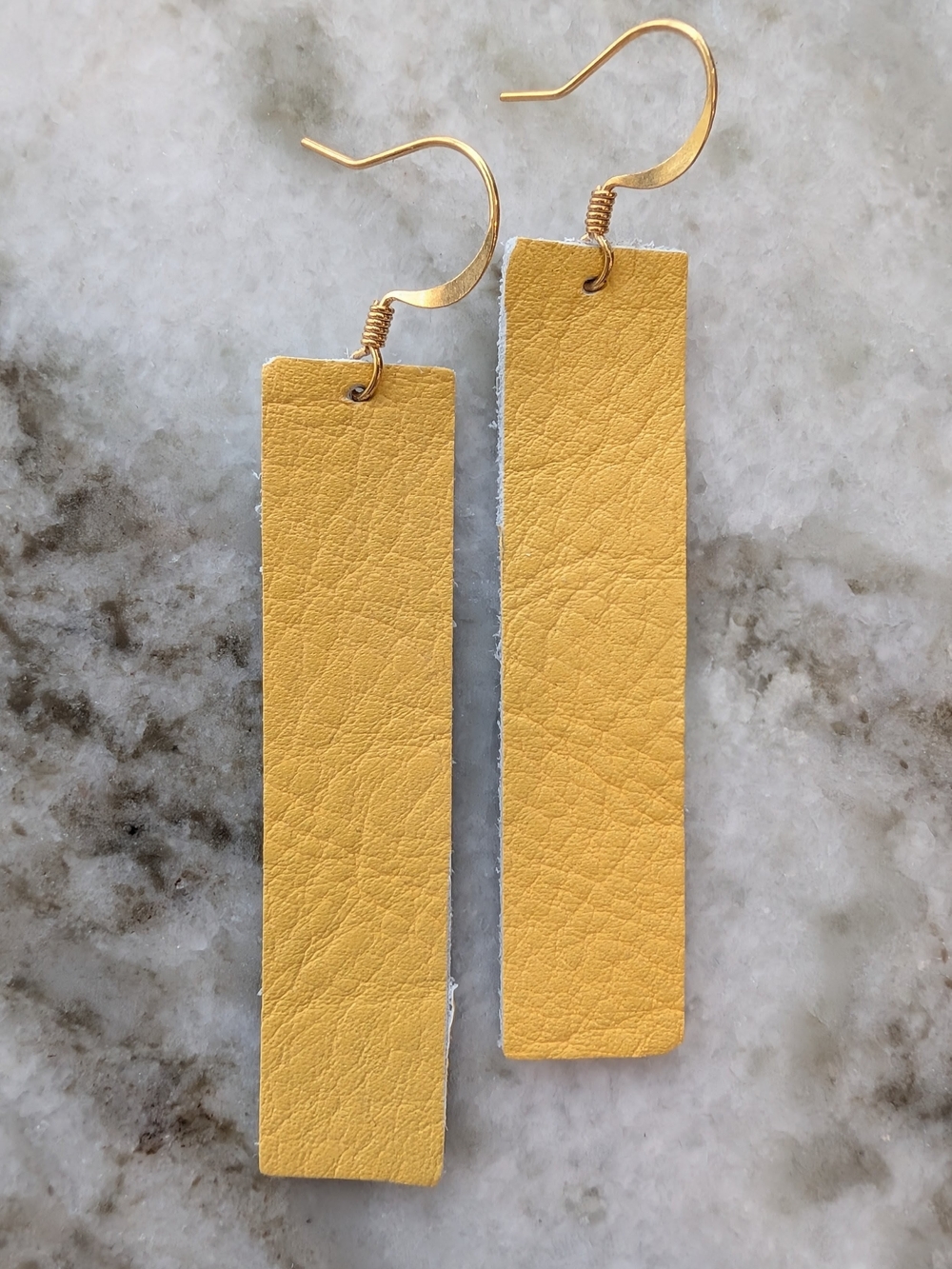Yellow Leather Bar Drop Earrings